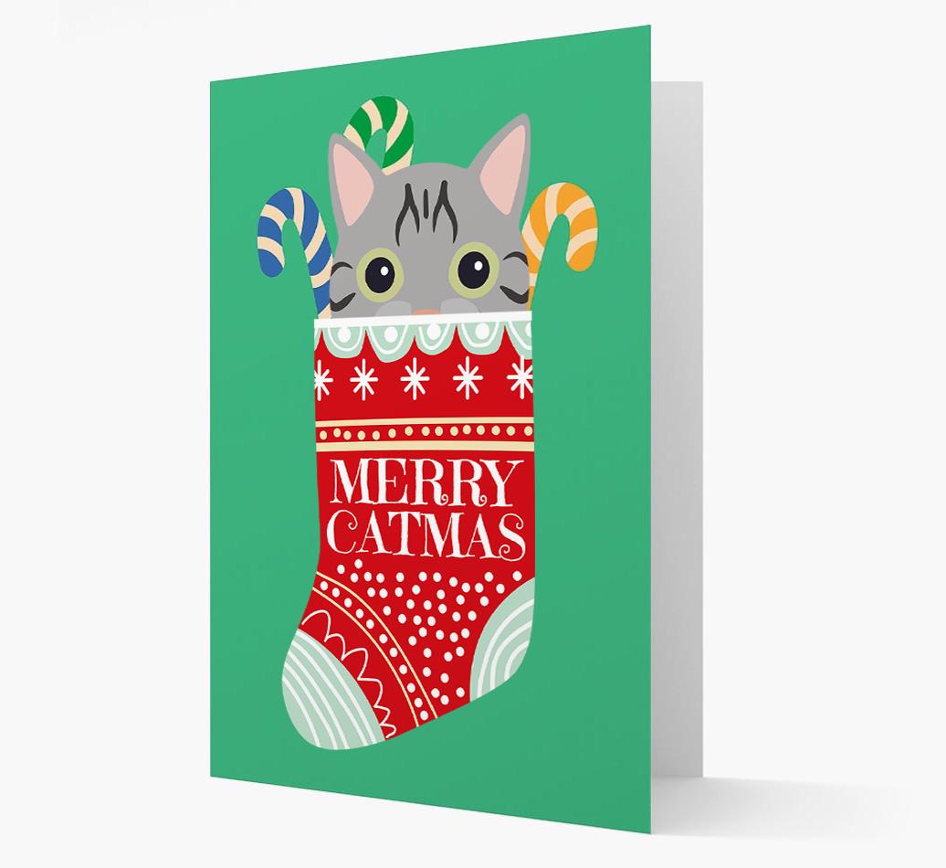 'Merry Catmas' Stocking -  Personalised Christmas Card with {breedFullName} Icon