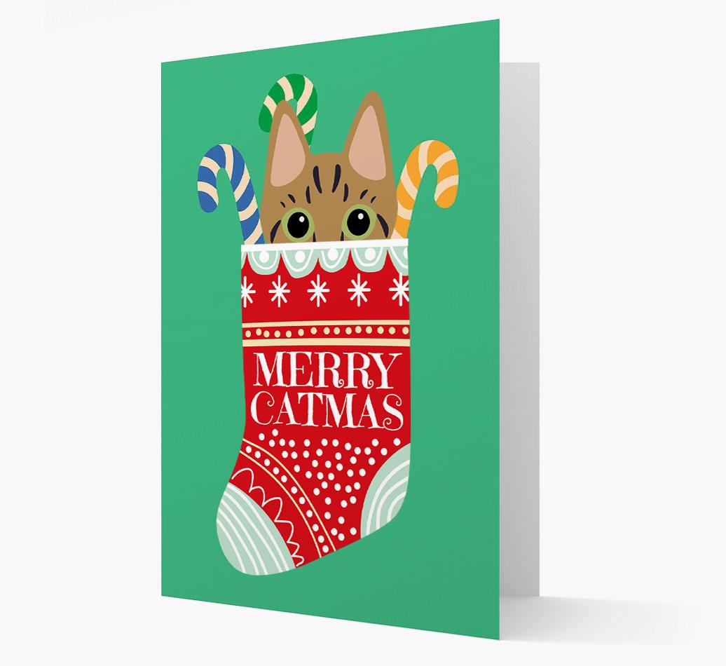 'Merry Catmas' Stocking -  Personalised Christmas Card with {breedFullName} Icon