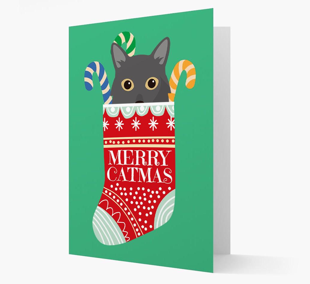 'Merry Catmas' Stocking -  Personalised Christmas Card with {breedFullName} Icon