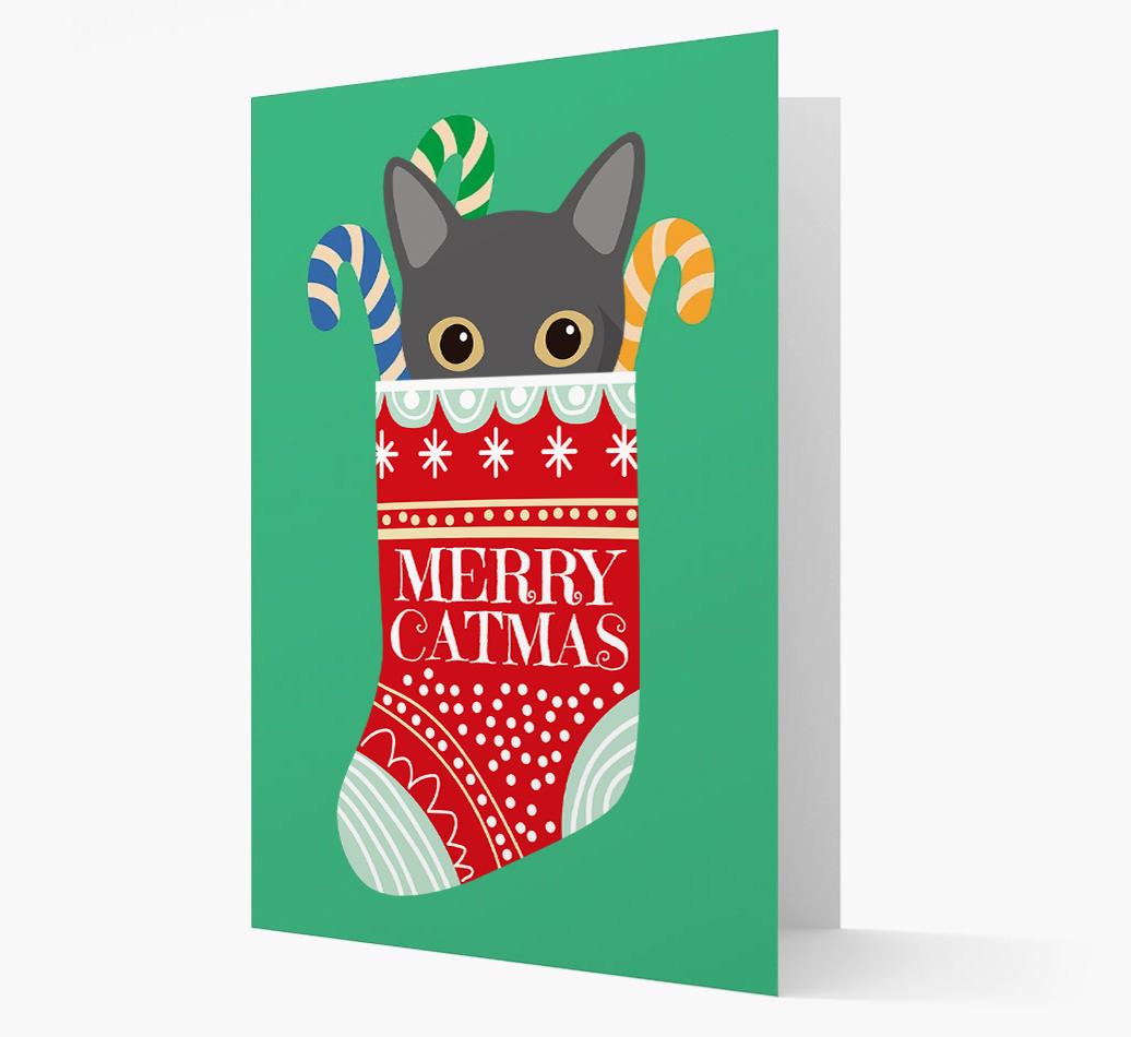 'Merry Catmas' Stocking -  Personalised Christmas Card with {breedFullName} Icon