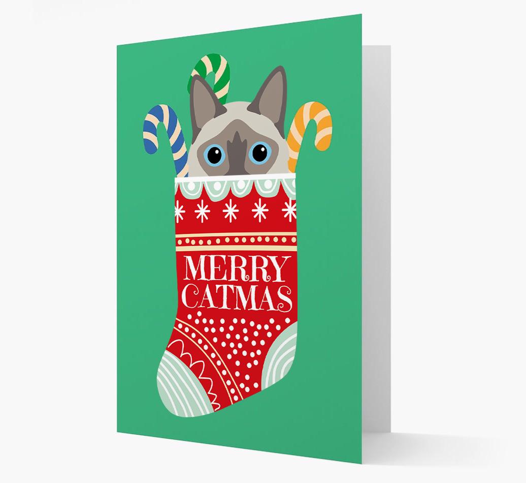 'Merry Catmas' Stocking -  Personalised Christmas Card with {breedFullName} Icon