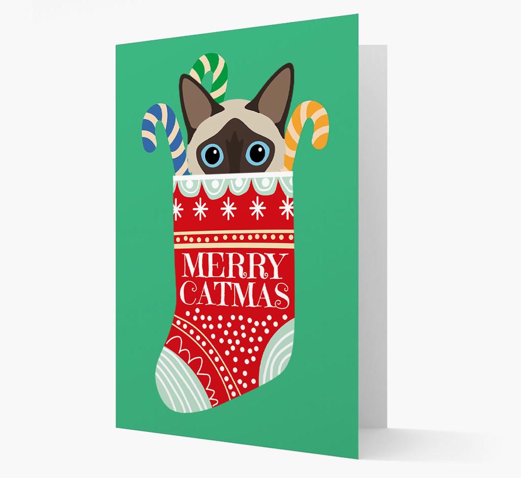 'Merry Catmas' Stocking -  Personalised Christmas Card with {breedFullName} Icon
