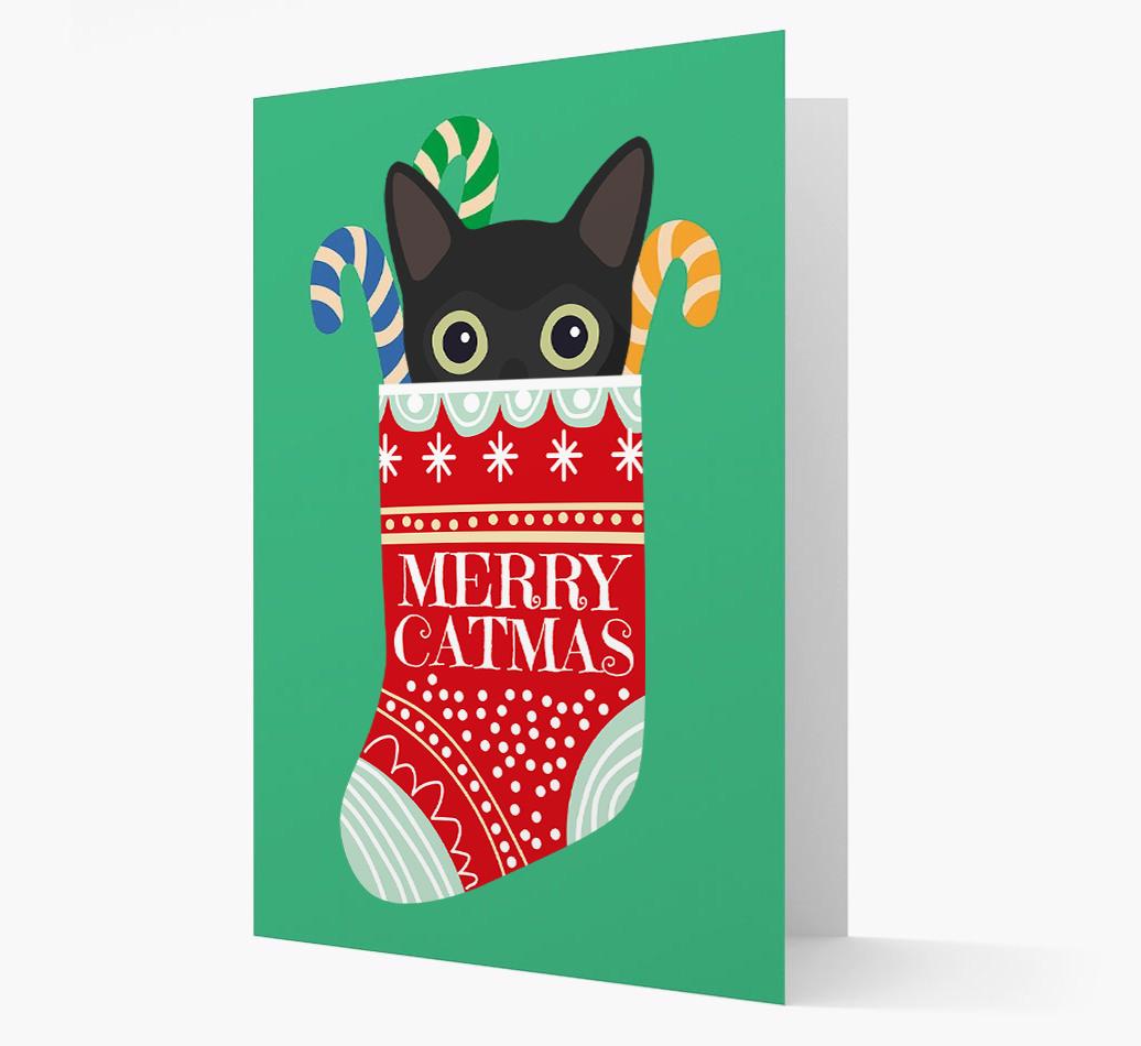 'Merry Catmas' Stocking -  Personalised Christmas Card with {breedFullName} Icon