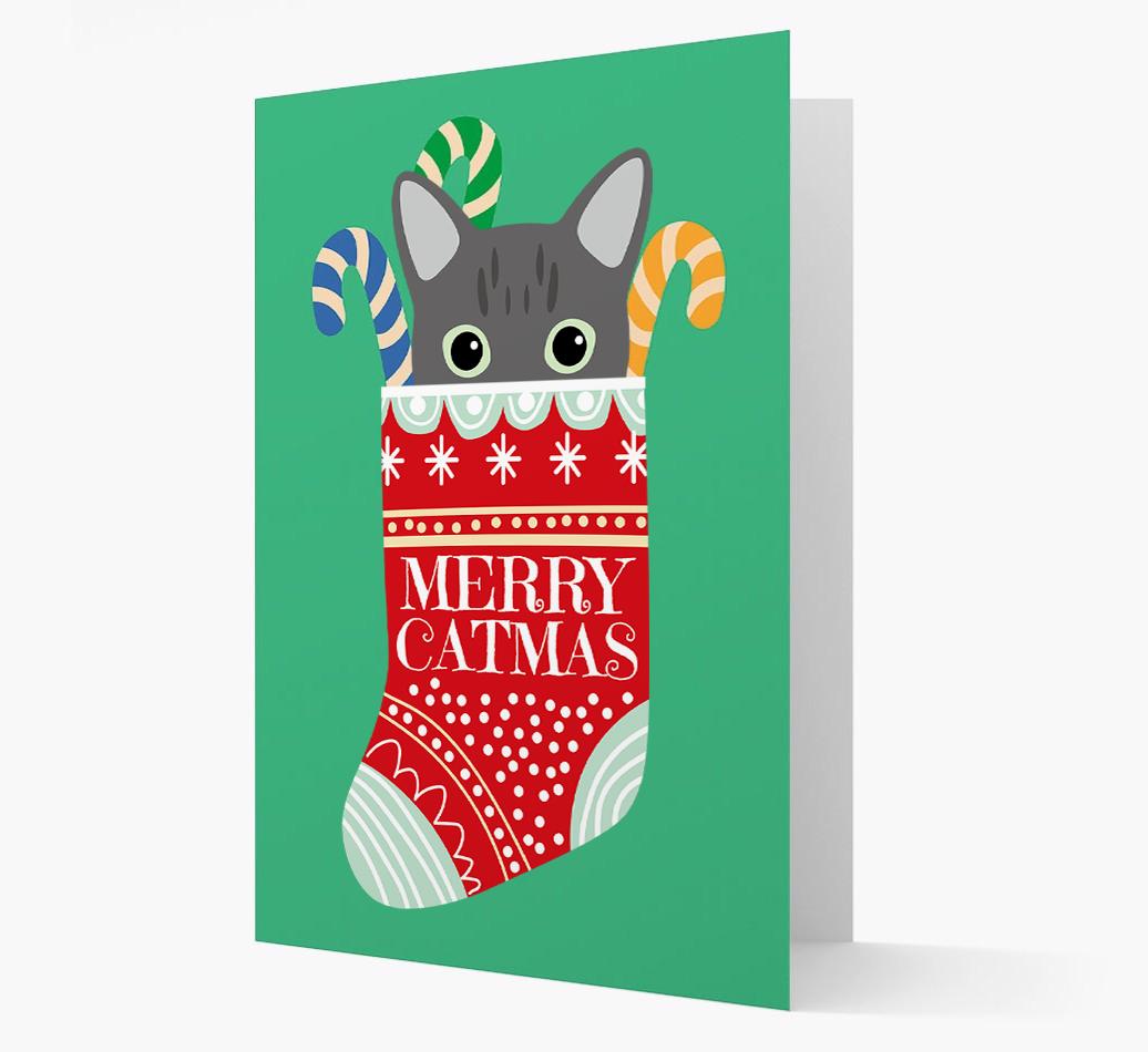 'Merry Catmas' Stocking -  Personalised Christmas Card with {breedFullName} Icon