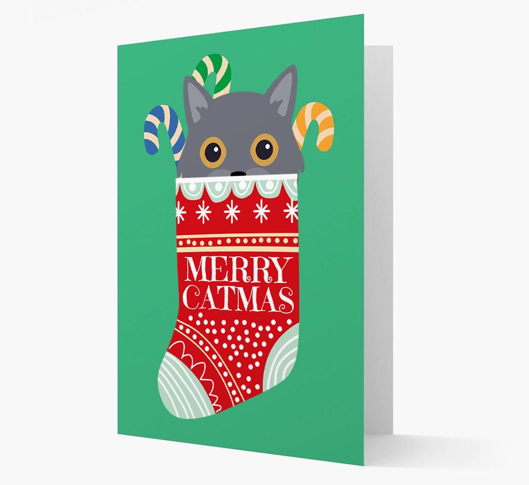 'Merry Catmas' Stocking -  Personalised Christmas Card with {breedFullName} Icon