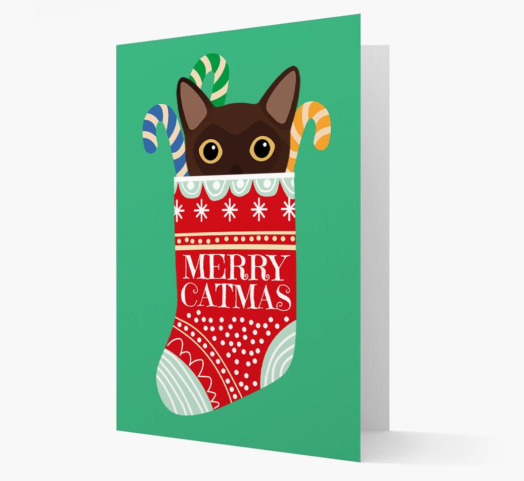 'Merry Catmas' Stocking -  Personalised Christmas Card with {breedFullName} Icon