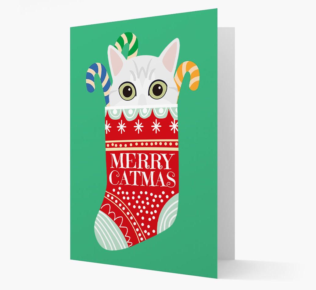 'Merry Catmas' Stocking -  Personalised Christmas Card with {breedFullName} Icon