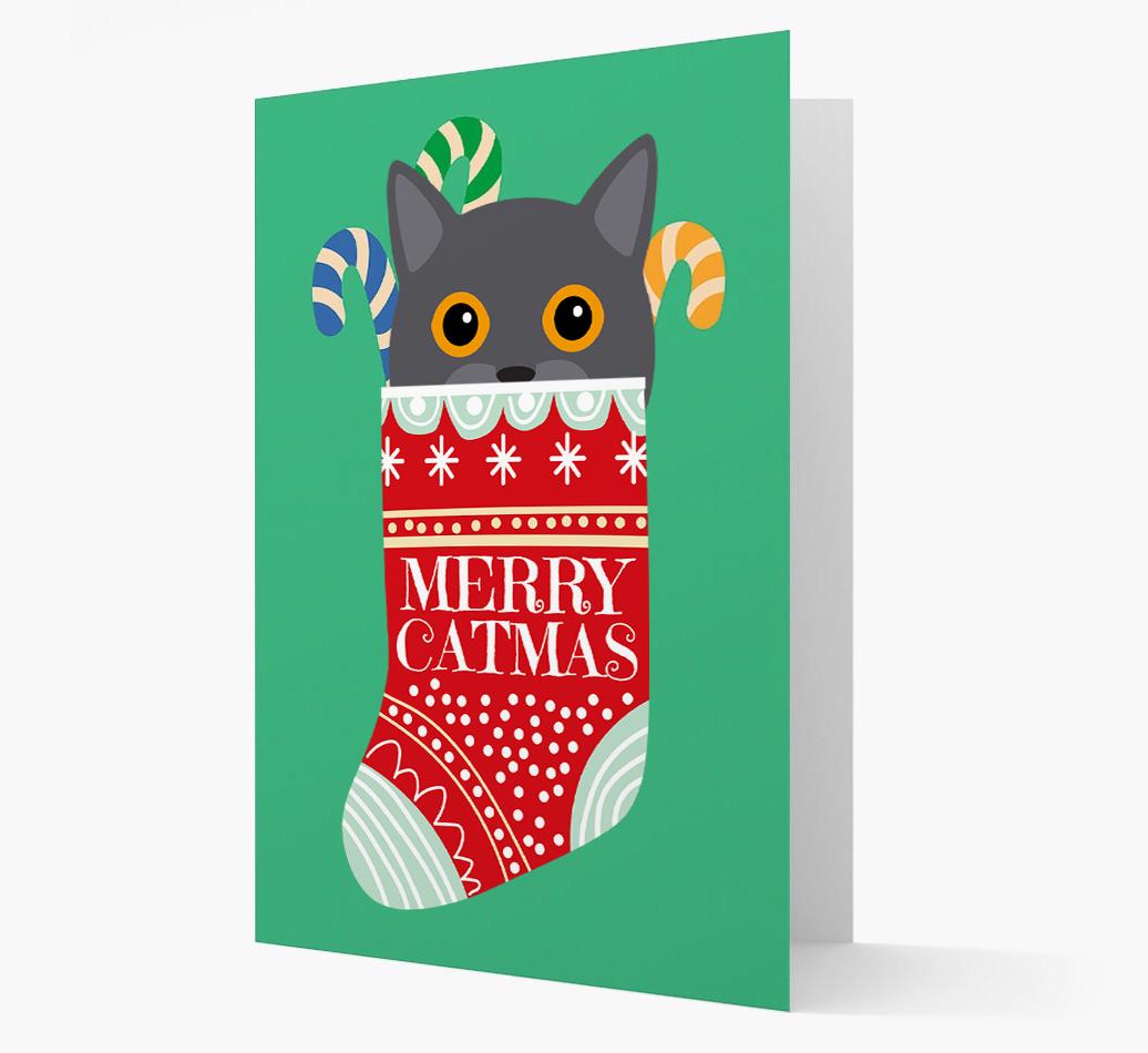 'Merry Catmas' Stocking -  Personalised Christmas Card with {breedFullName} Icon