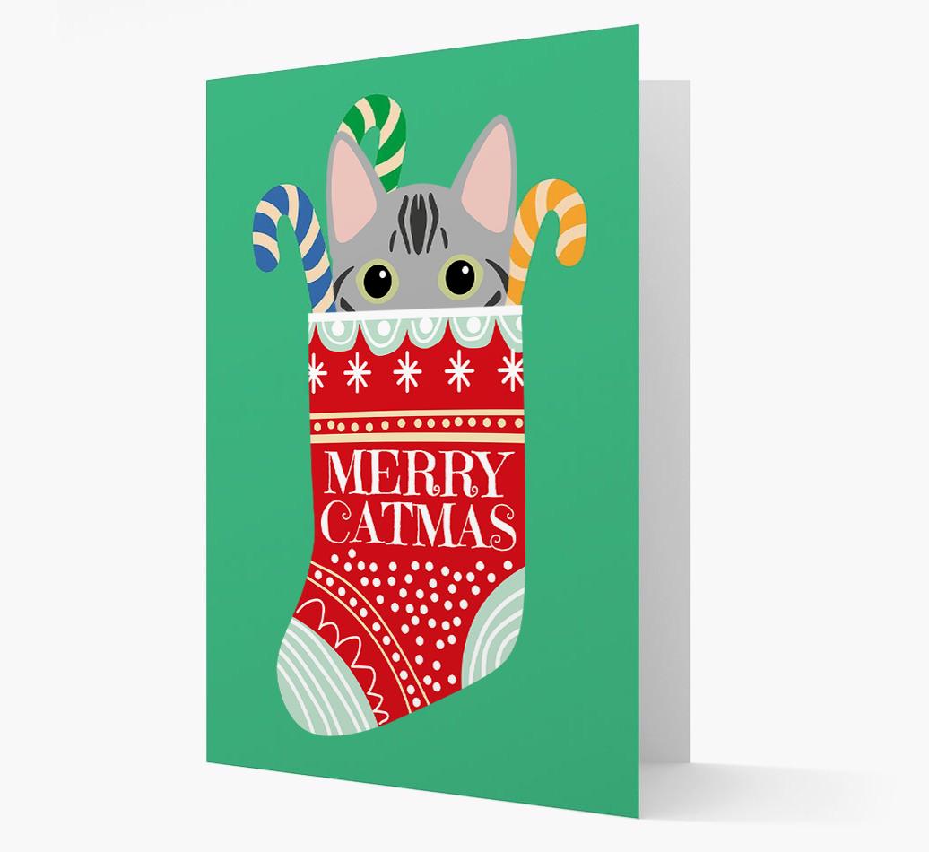 'Merry Catmas' Stocking -  Personalised Christmas Card with {breedFullName} Icon