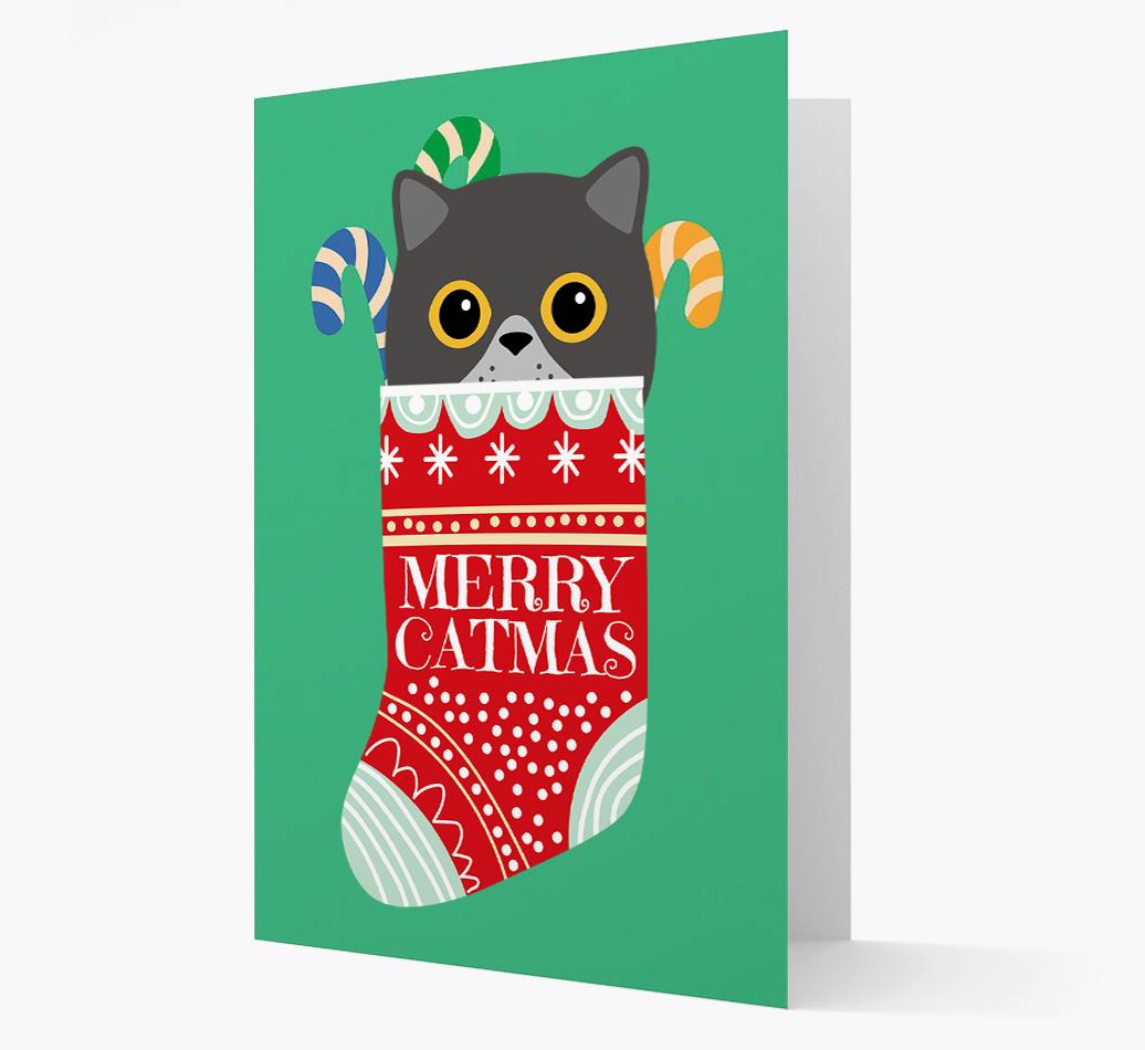 'Merry Catmas' Stocking -  Personalised Christmas Card with {breedFullName} Icon