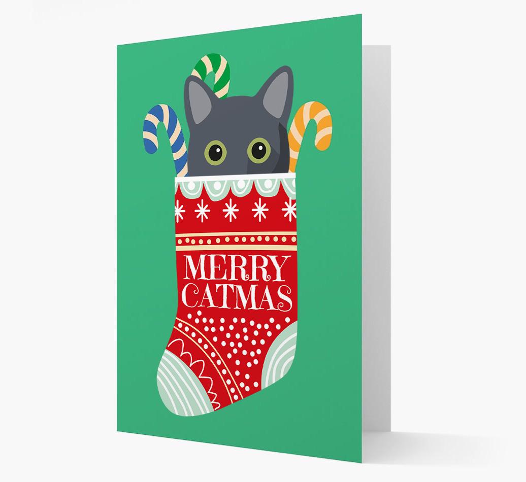 'Merry Catmas' Stocking -  Personalised Christmas Card with {breedFullName} Icon
