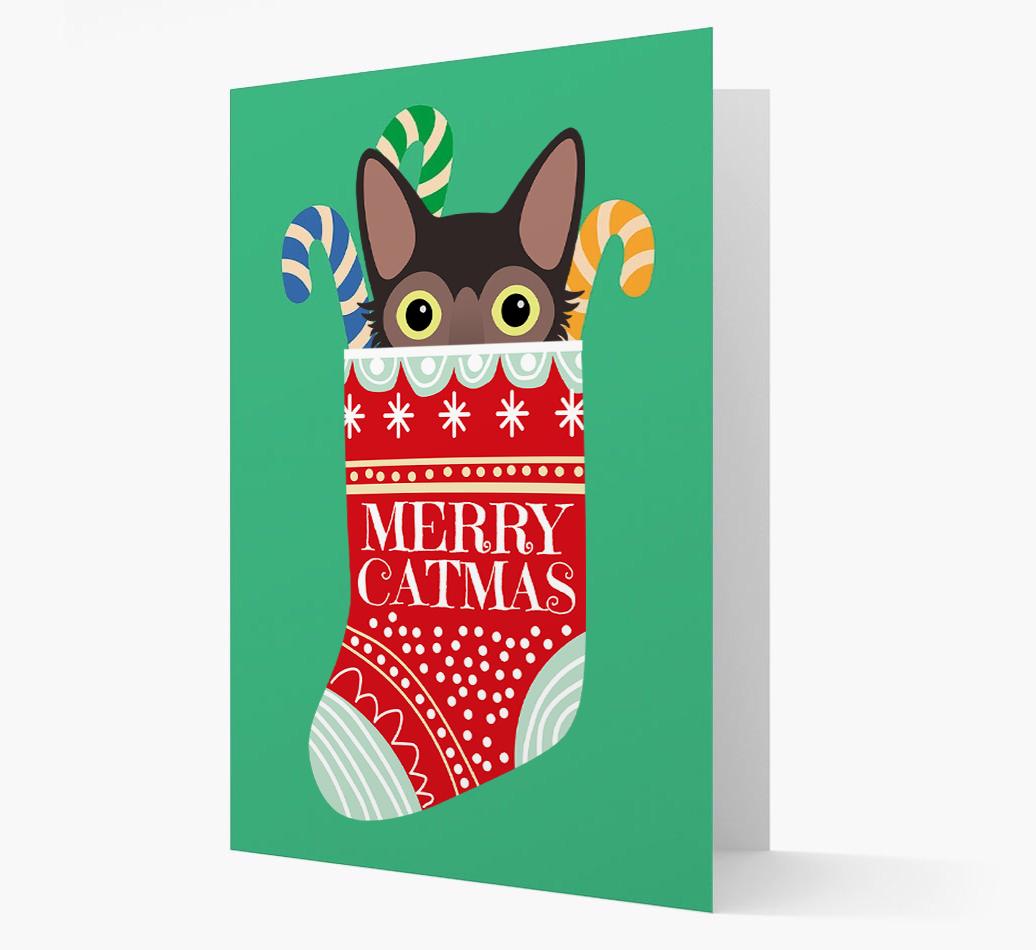 'Merry Catmas' Stocking -  Personalised Christmas Card with {breedFullName} Icon