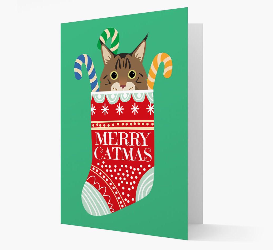 'Merry Catmas' Stocking -  Personalised Christmas Card with {breedFullName} Icon