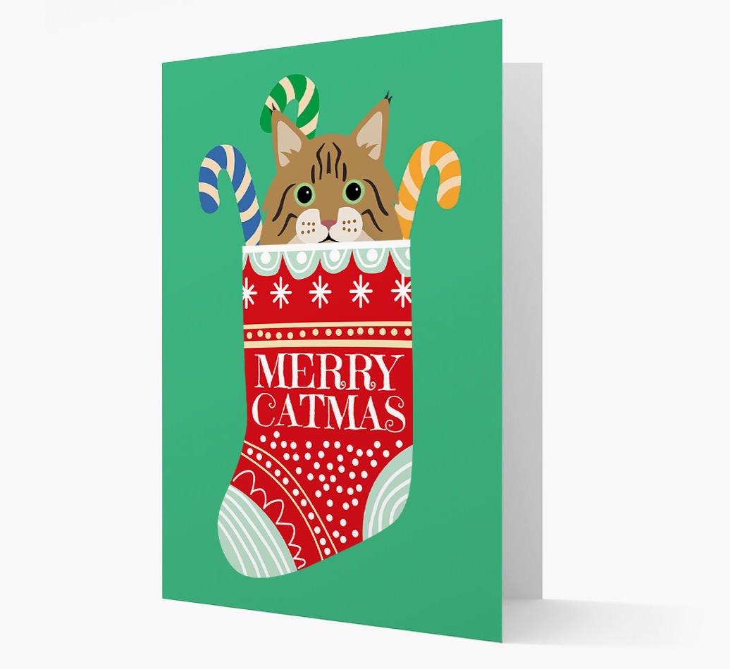 'Merry Catmas' Stocking -  Personalised Christmas Card with {breedFullName} Icon