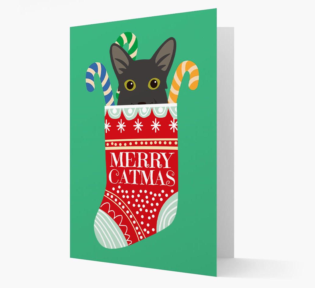 'Merry Catmas' Stocking -  Personalised Christmas Card with {breedFullName} Icon