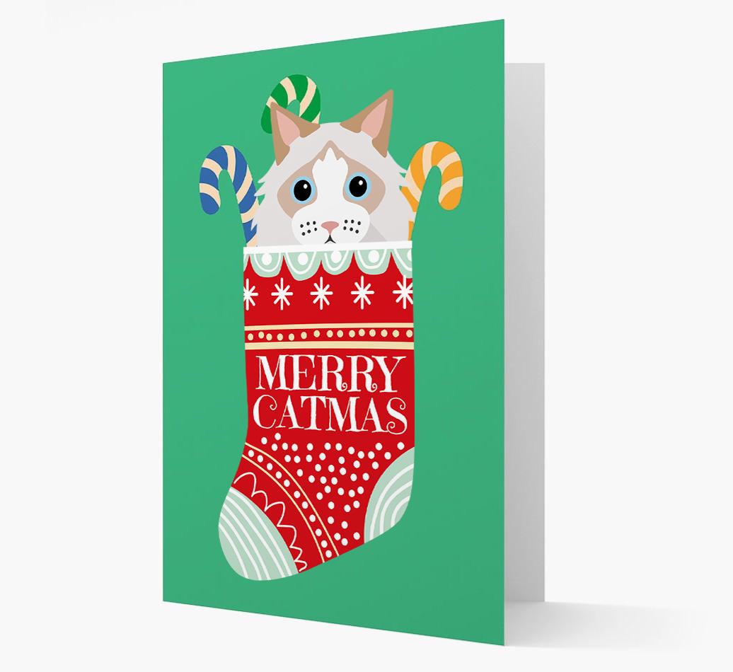 'Merry Catmas' Stocking -  Personalised Christmas Card with {breedFullName} Icon
