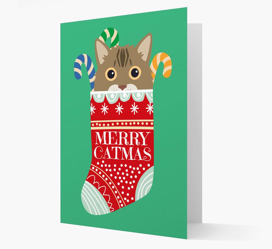 'Merry Catmas' Stocking -  Personalised Christmas Card with {breedFullName} Icon