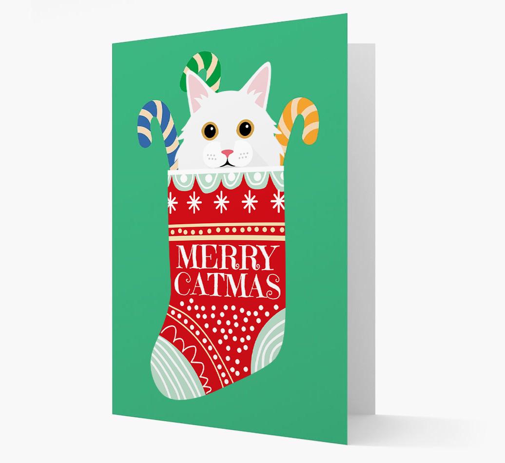 'Merry Catmas' Stocking -  Personalised Christmas Card with {breedFullName} Icon