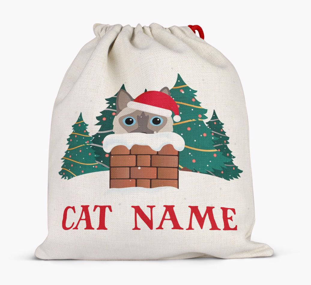Peeking Cat with Santa Hat: Personalised {breedCommonName} Santa Sack