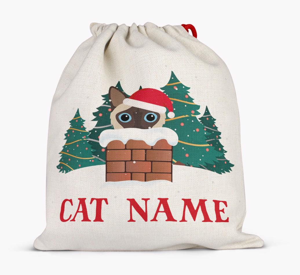 Peeking Cat with Santa Hat: Personalised {breedCommonName} Santa Sack