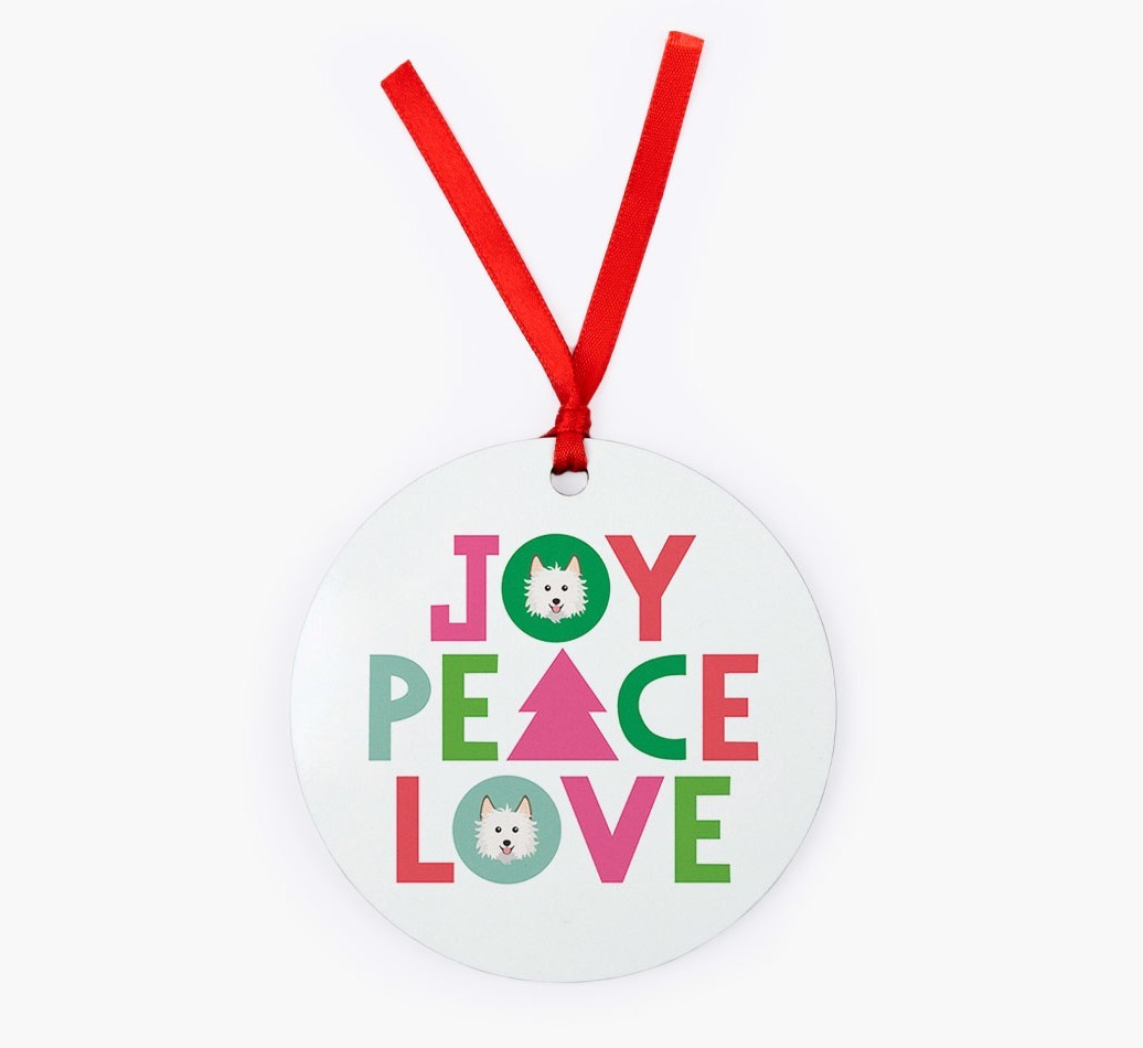 'Joy Peace Love' - {breedFullName} Christmas Decoration