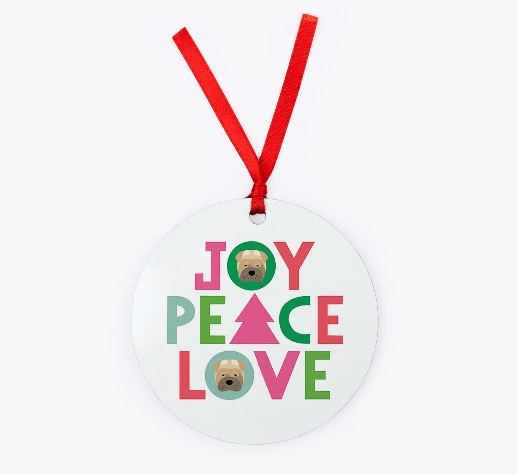 'Joy Peace Love' - {breedFullName} Christmas Decoration