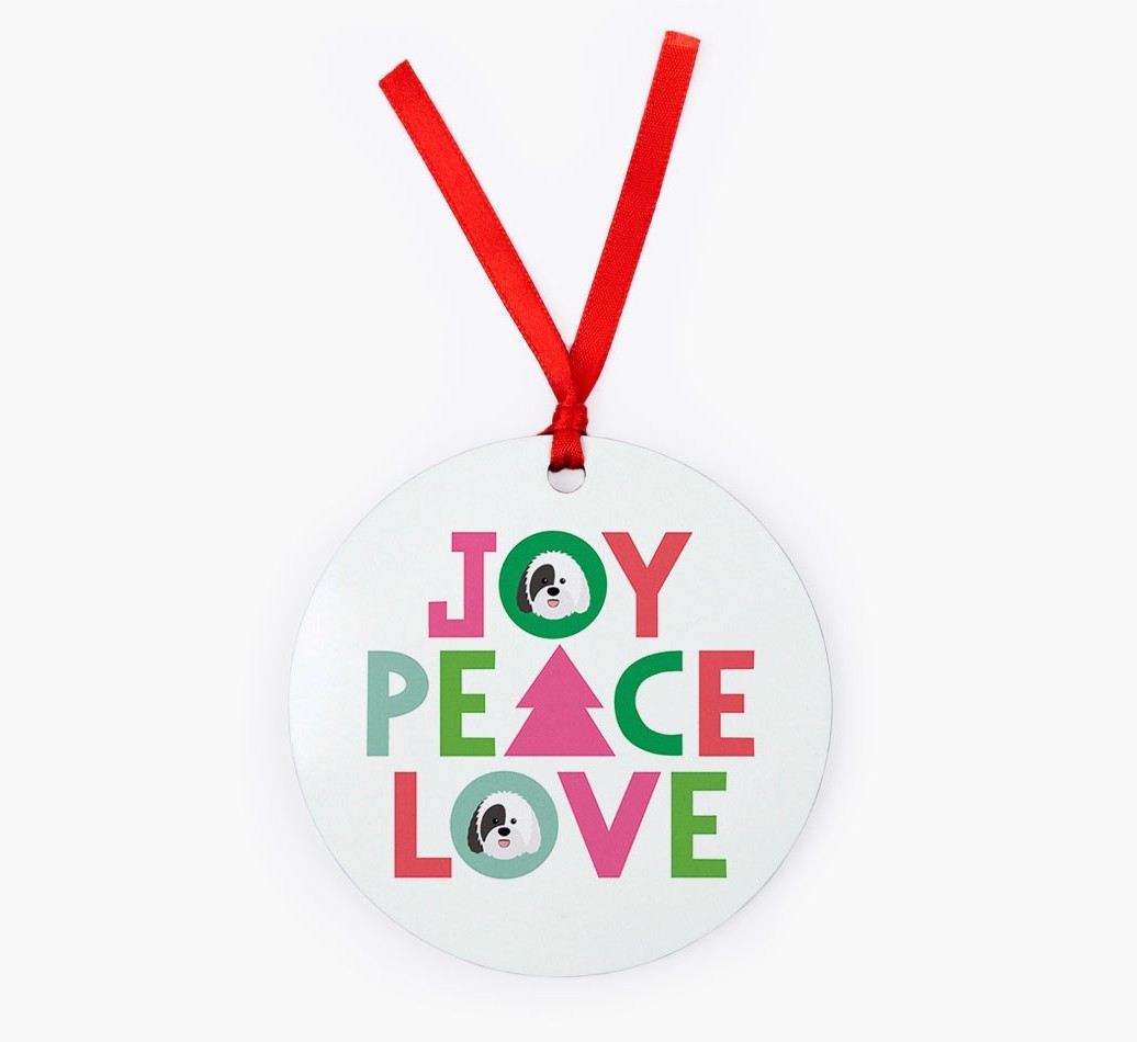 'Joy Peace Love' - {breedFullName} Christmas Decoration