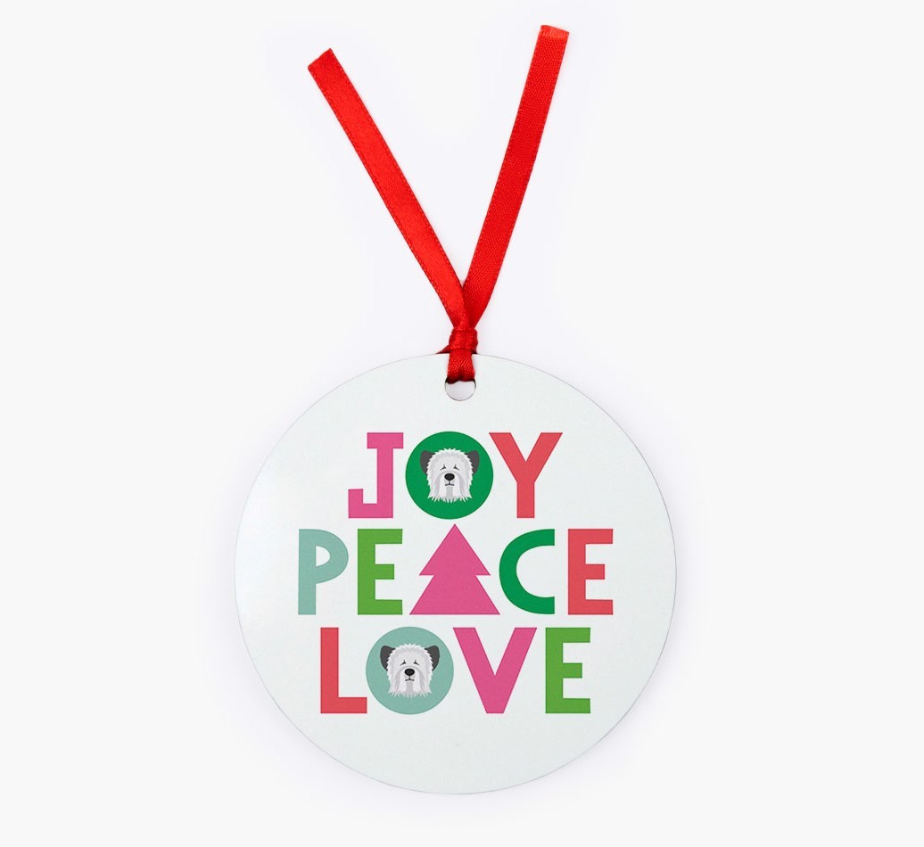 'Joy Peace Love' - {breedFullName} Christmas Decoration
