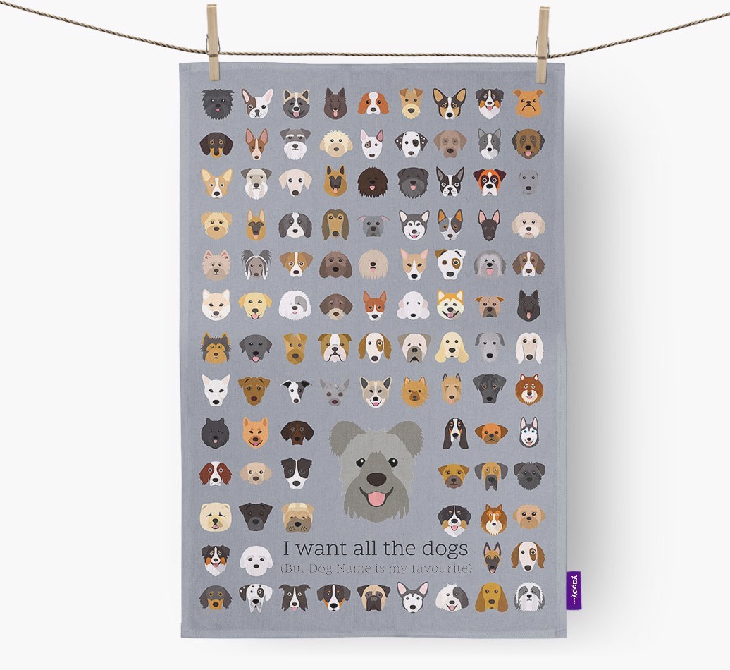 Personalised 'I want all the dogs' Tea Towel