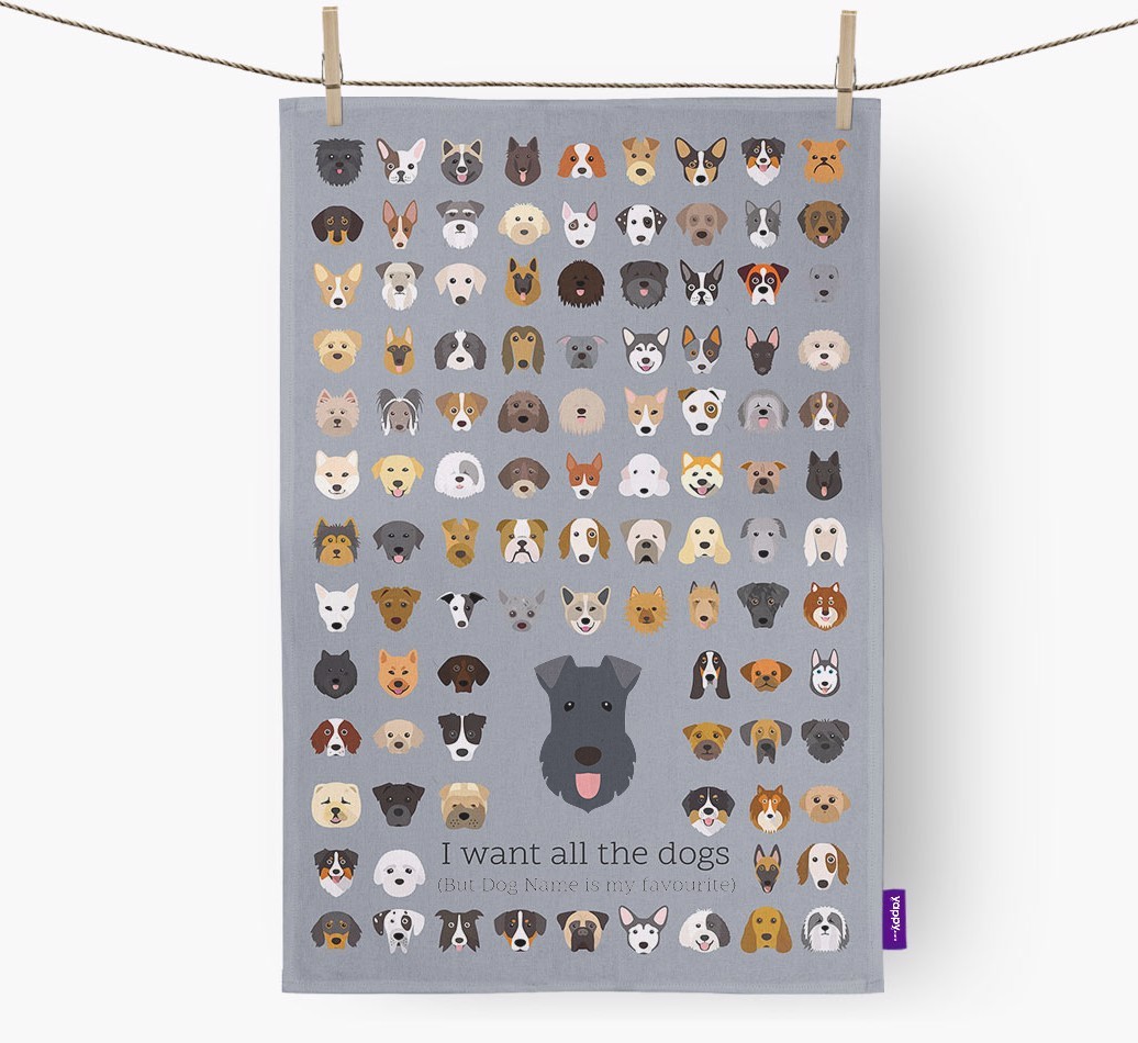 Personalised 'I want all the dogs' Tea Towel