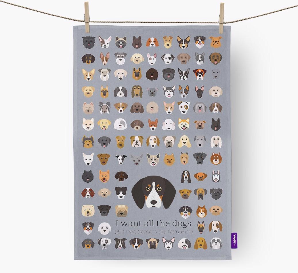 Personalised 'I want all the dogs' Dish Towel