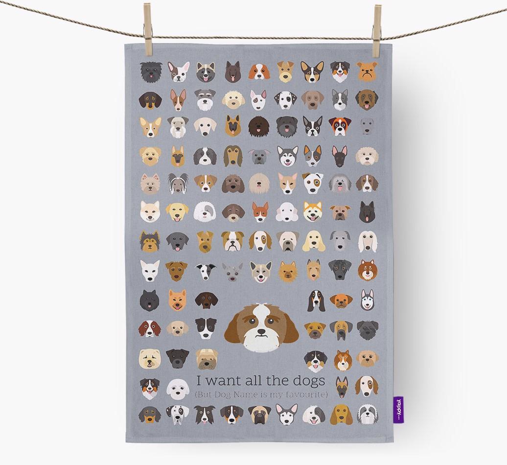 Personalised 'I want all the dogs' Dish Towel