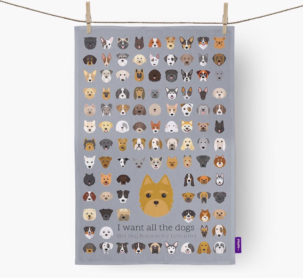 Personalised 'I want all the dogs' Dish Towel