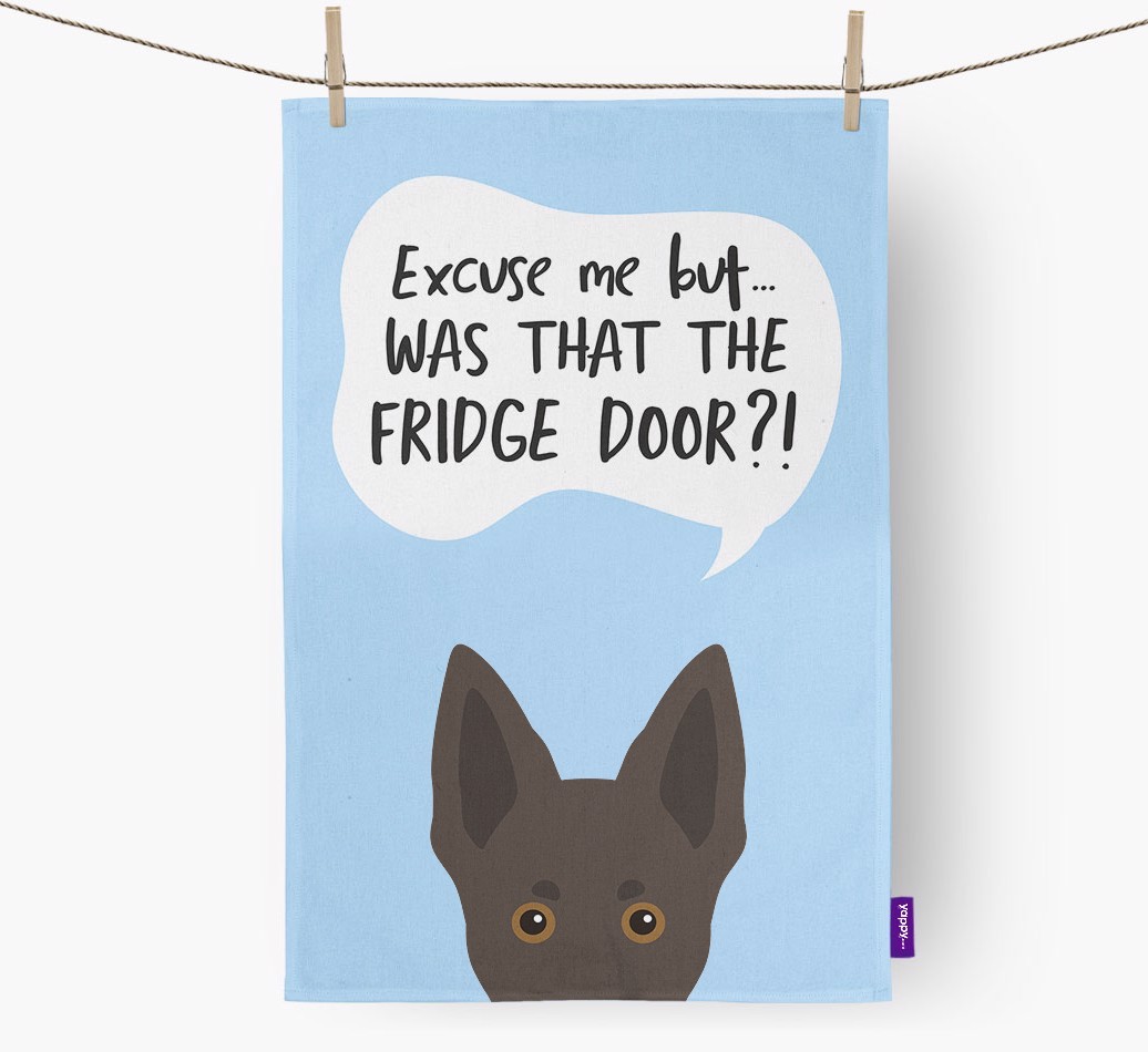 '...Was That The Fridge Door?!' - Personalised {breedFullName} Tea Towel