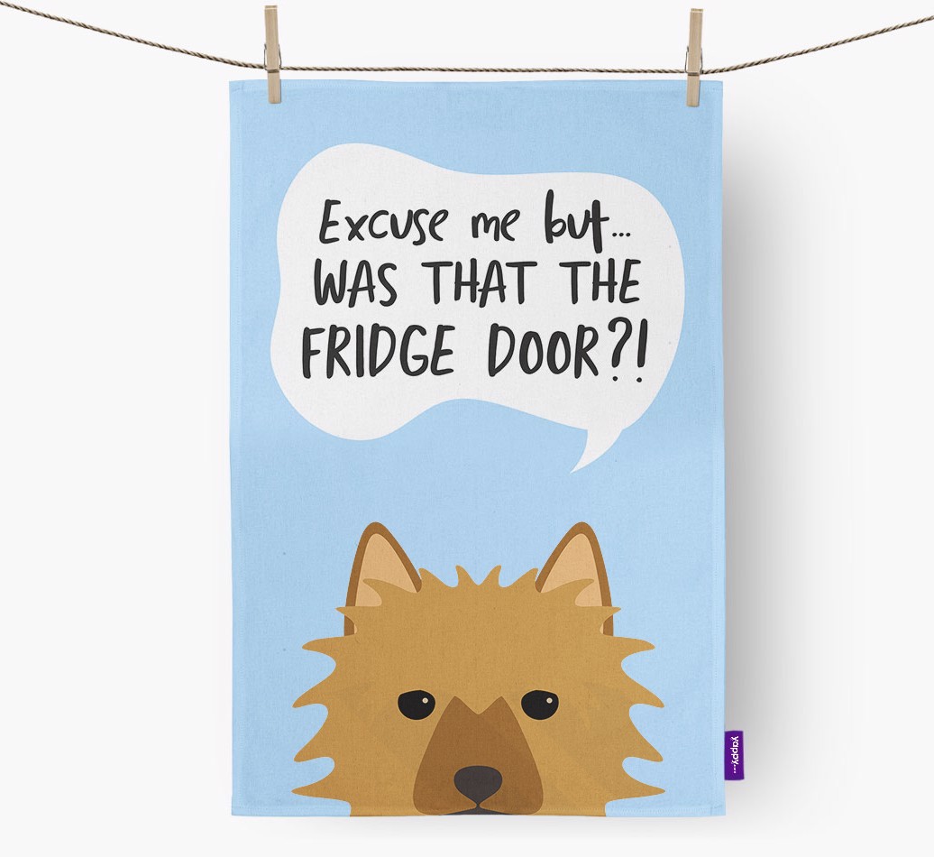 '...Was That The Fridge Door?!' - Personalised {breedFullName} Tea Towel