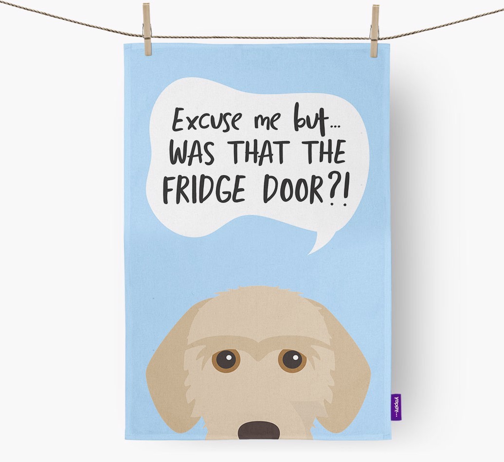 '...Was That The Fridge Door?!' - Personalised {breedFullName} Tea Towel