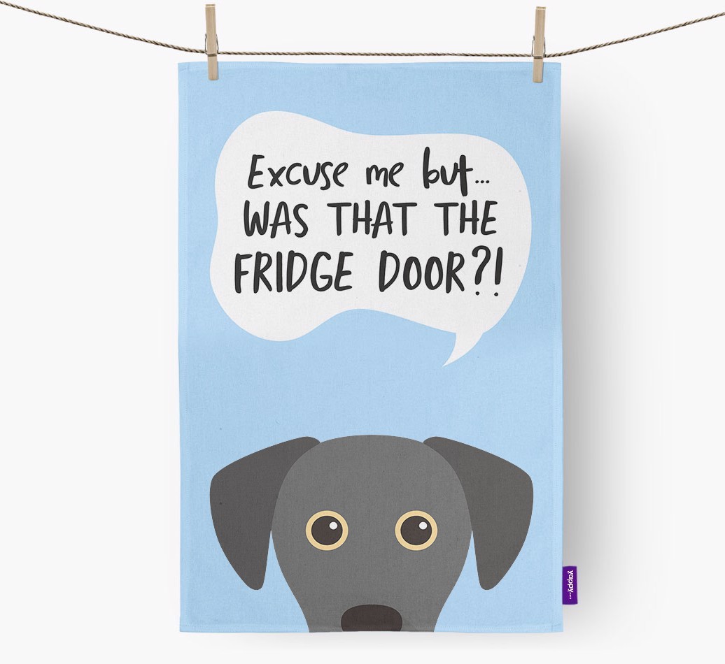 '...Was That The Fridge Door?!' - Personalised {breedFullName} Tea Towel