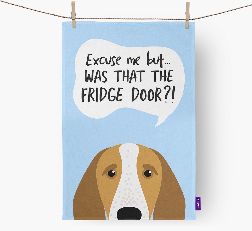 '...Was That The Fridge Door?!' - Personalised {breedFullName} Tea Towel