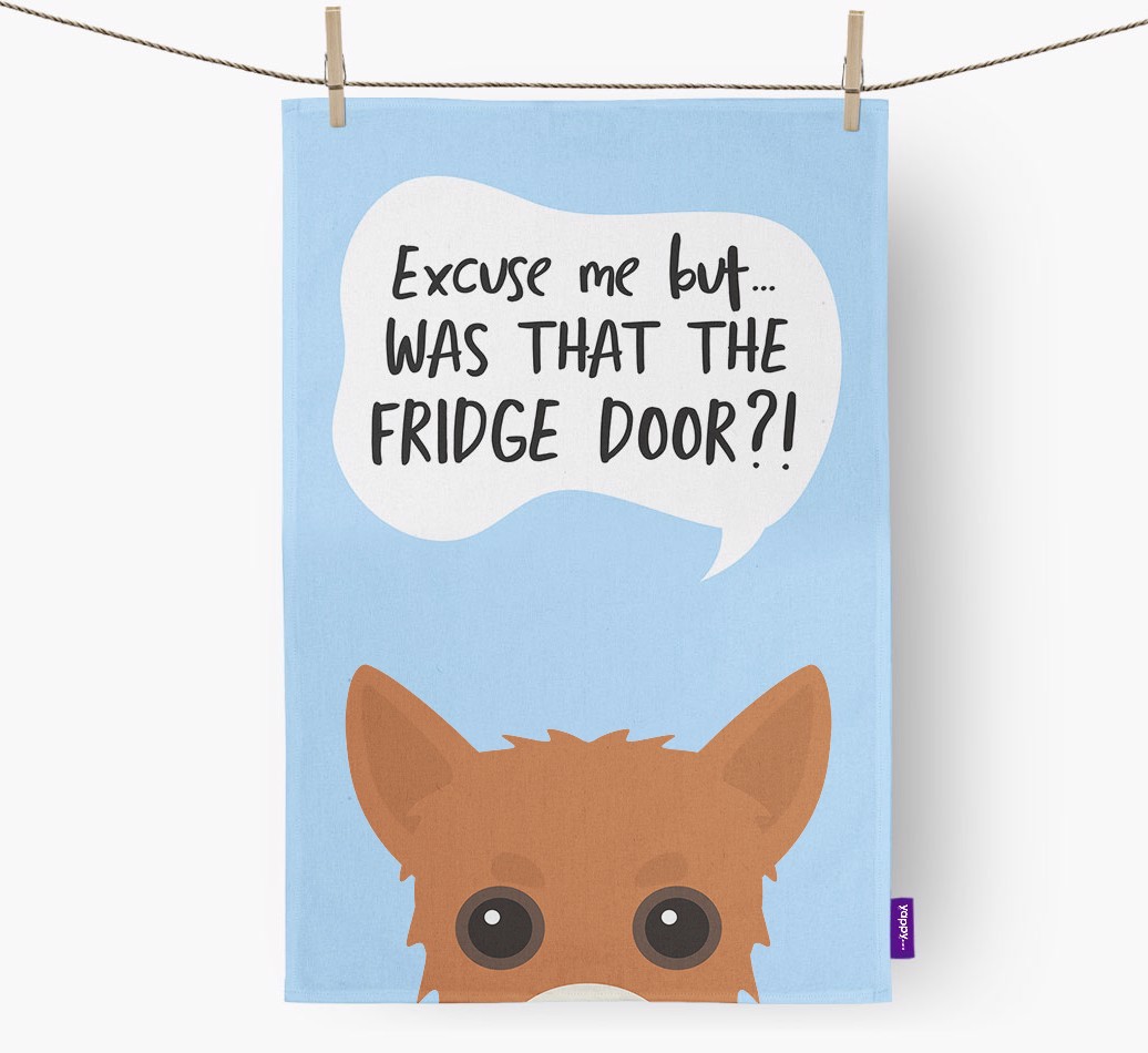 '...Was That The Fridge Door?!' - Personalised {breedFullName} Tea Towel