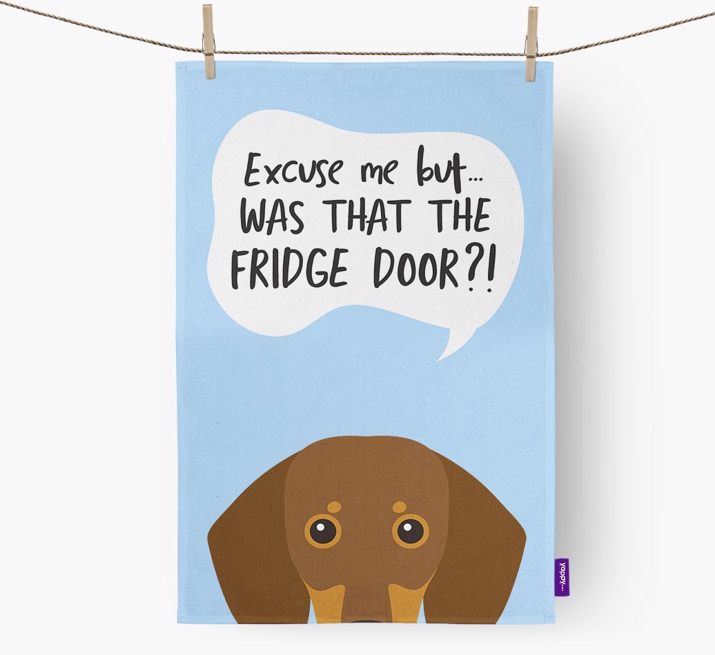 '...Was That The Fridge Door?!' - Personalised {breedFullName} Tea Towel
