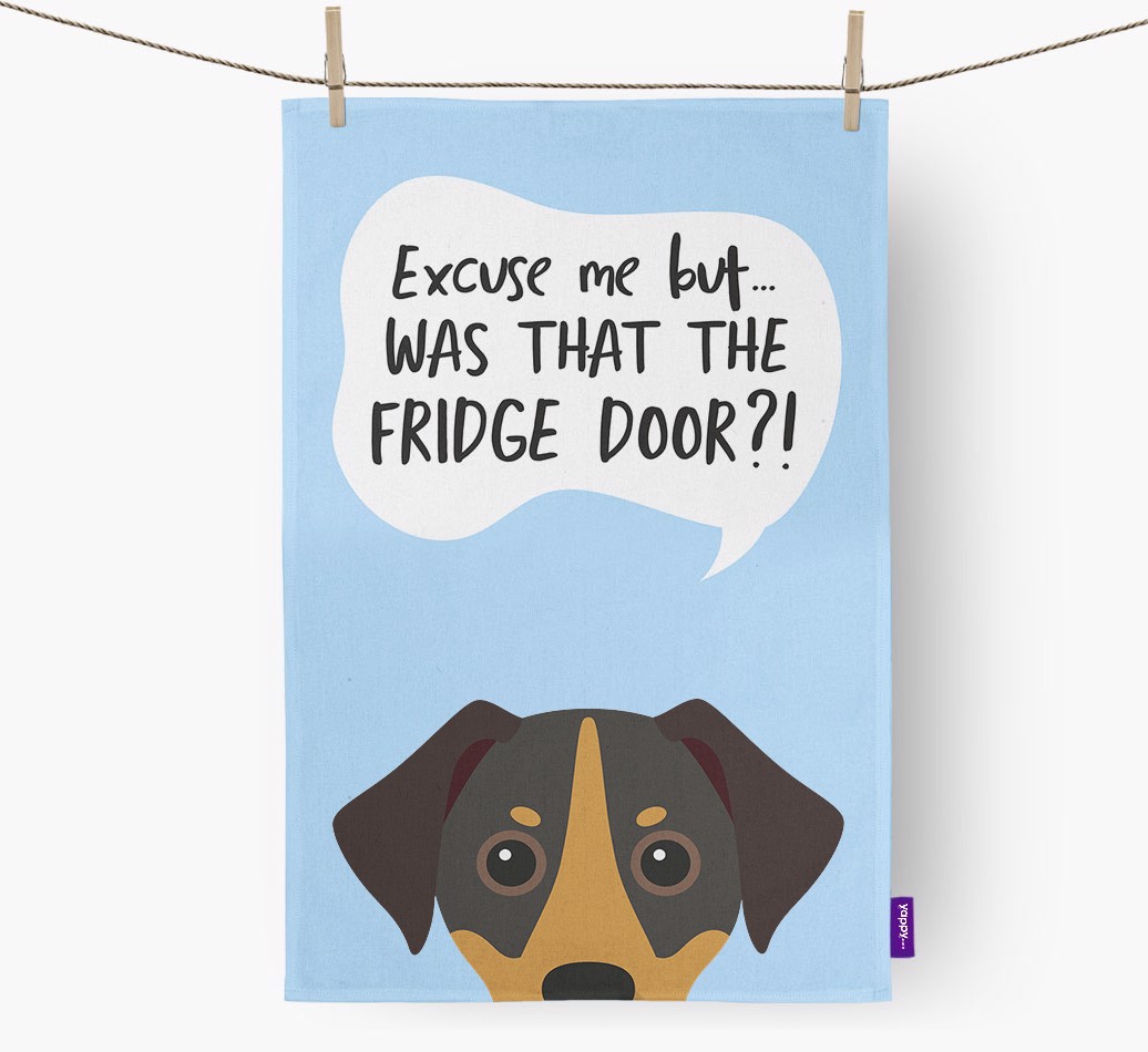 '...Was That The Fridge Door?!' - Personalised {breedFullName} Tea Towel