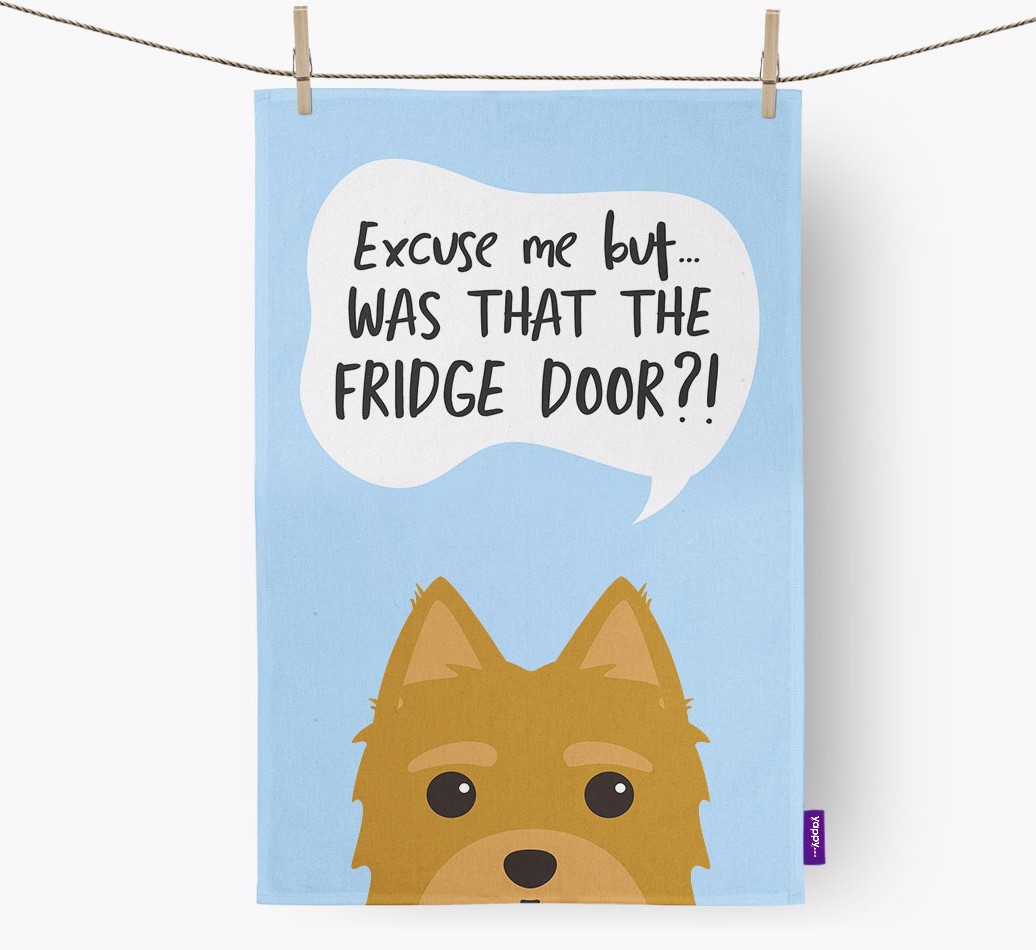 '...Was That The Fridge Door?!' - Personalised {breedFullName} Tea Towel