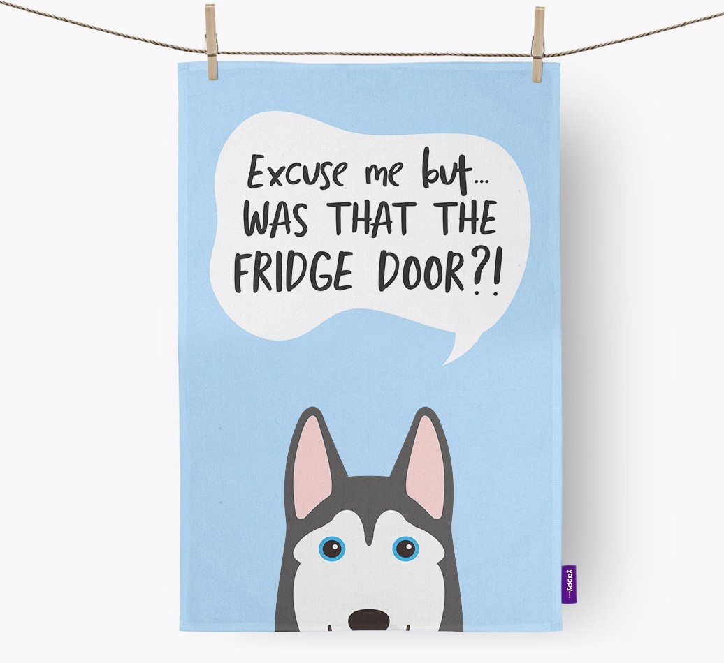 '...Was That The Fridge Door?!' - Personalised {breedFullName} Tea Towel