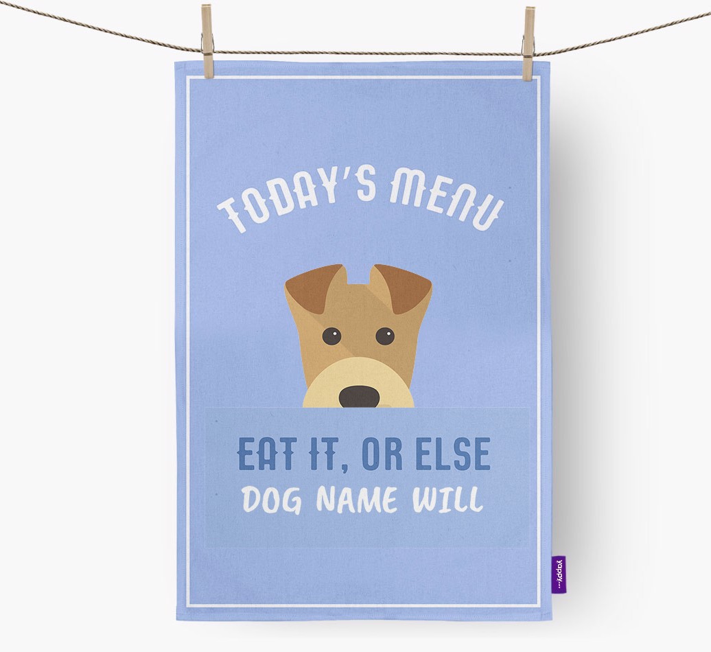 'Eat It, Or Else {dogsName} Will' - Personalized {breedFullName} Dish Towel