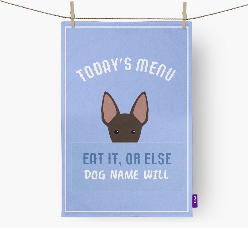 'Eat It, Or Else {dogsName} Will' - Personalised {breedFullName} Tea Towel