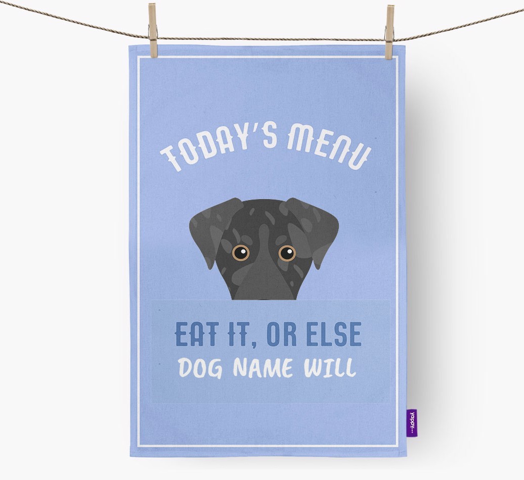 'Eat It, Or Else {dogsName} Will' - Personalized {breedFullName} Dish Towel