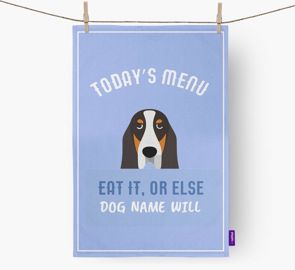'Eat It, Or Else {dogsName} Will' - Personalized {breedFullName} Dish Towel