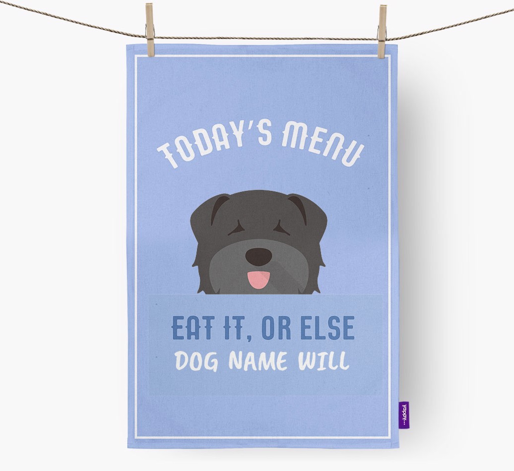 'Eat It, Or Else {dogsName} Will' - Personalized {breedFullName} Dish Towel