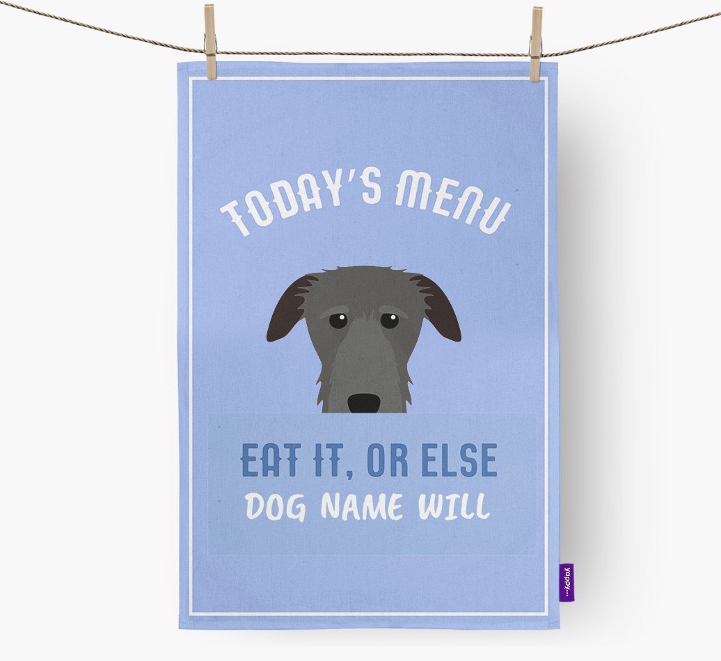'Eat It, Or Else {dogsName} Will' - Personalized {breedFullName} Dish Towel