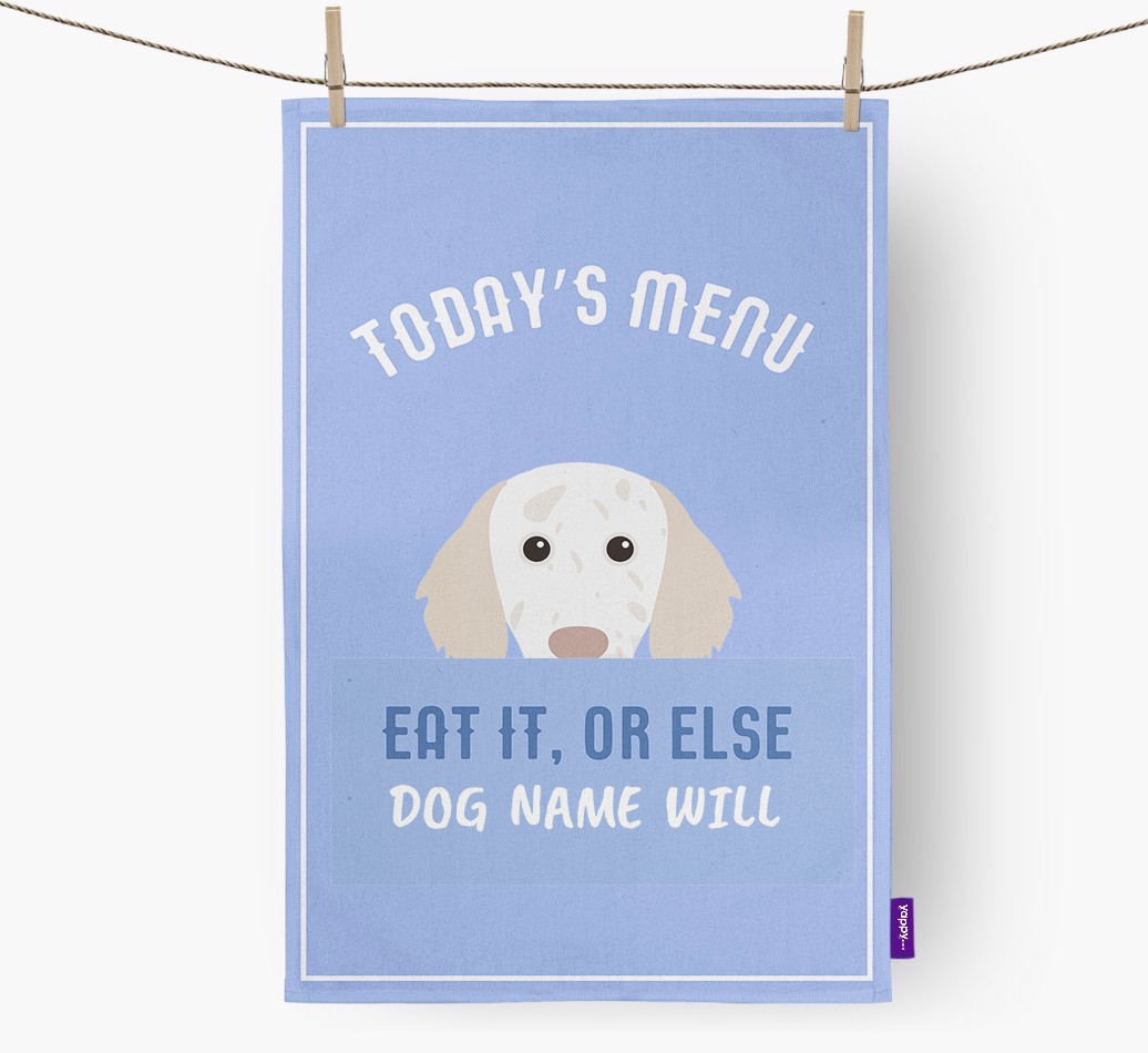 'Eat It, Or Else {dogsName} Will' - Personalized {breedFullName} Dish Towel
